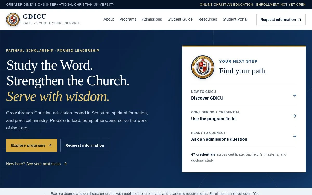 Public homepage preview of GDICU