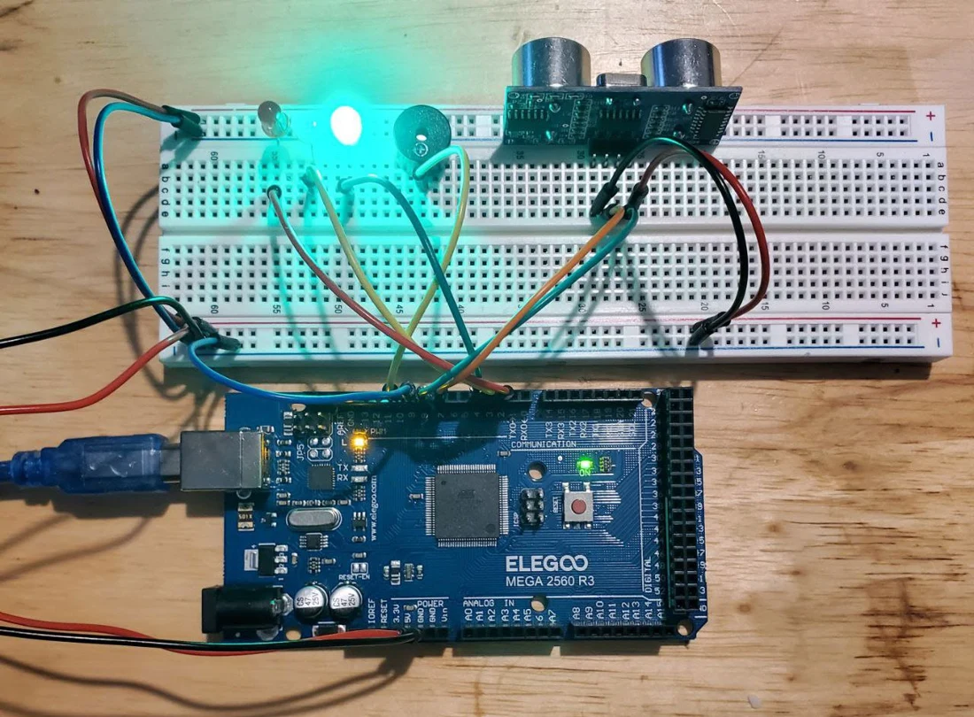 Original coursework photograph of the Arduino sensor circuit